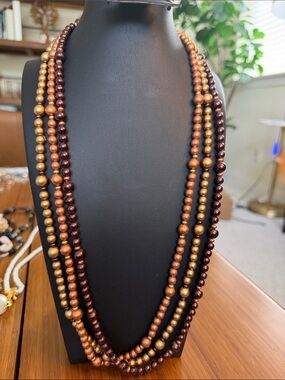 Multi-Strand Gold and Brown Bead Necklace - Women Jewelry